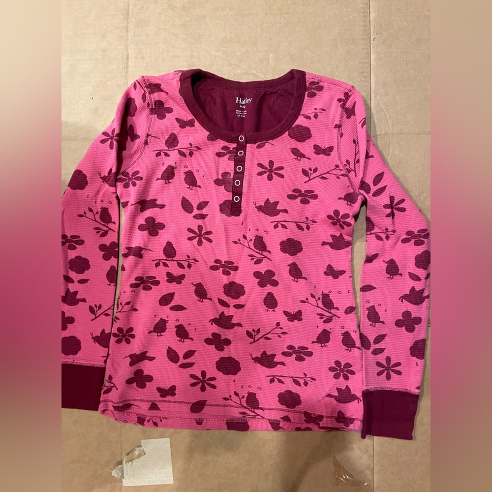Hayley Pink Long Sleeve Waffle Knit Shirt Size Medium